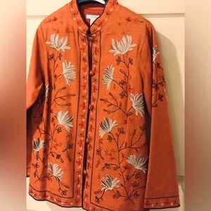 Burnt Orange Orient Floral Stitch Mandarin Collar Dinner Jacket